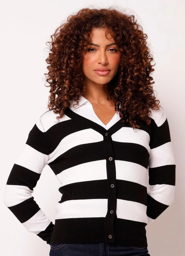 Torra - Cardigan Feminino Tricô Listrado Preto