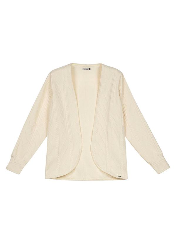 Marialícia - Cardigan Feminino Tricot Trançado Bege