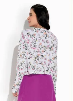 Rosalie - Cardigan Floral Branco com Manga - ROSALIE