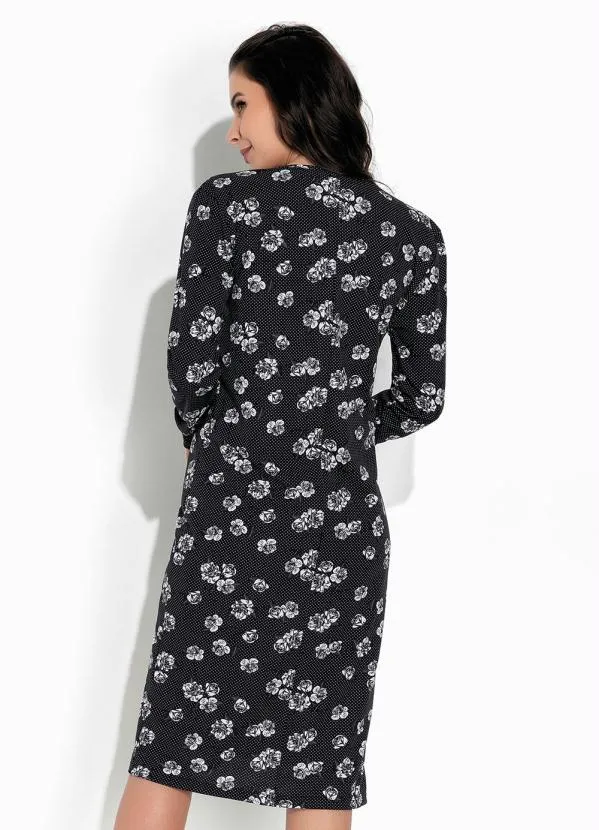 Rosalie - Cardigan Floral Preto Alongado 2