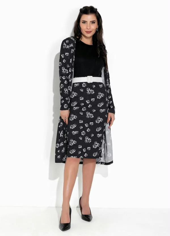 Rosalie - Cardigan Floral Preto Alongado 3