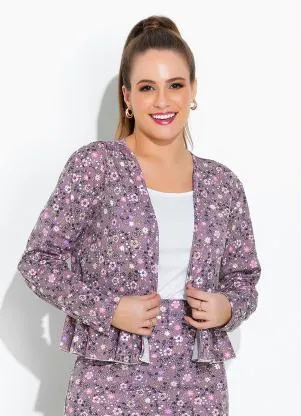 Rosalie - Cardigan Floral Roxo com Babado - ROSALIE