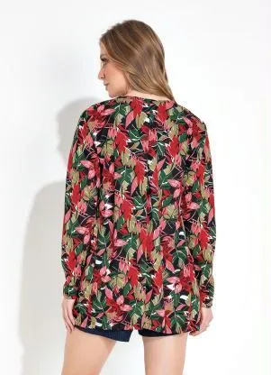 Moda Pop - Cardigan Floral Vermelho com Manga Longa - MODA POP