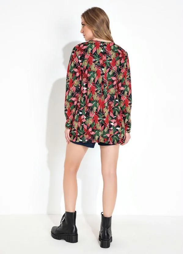 Moda Pop - Cardigan Floral Vermelho com Manga Longa 4