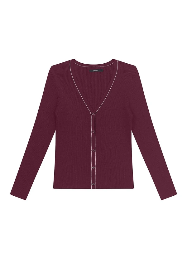 Enfim - Cardigan Justo em Tricot Bordô