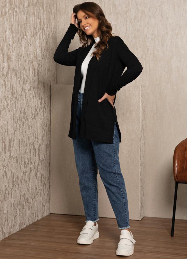 Quintess - Cardigan Preto com Fendas 5