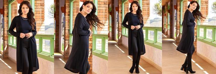 Cardigan Preto em Malha Tric