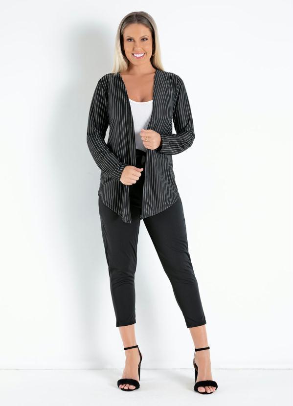 Outlet - Cardigan Risca de Giz Preta com Pontas 3