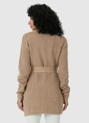 Malwee - Cardigan Transpassado em Tricot Bege - MALWEE