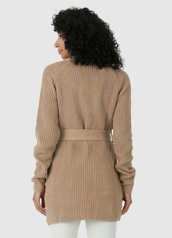 Cardigan Transpassado em Tricot Bege - Malwee