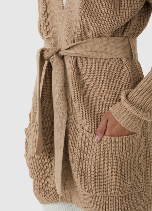 Cardigan Transpassado em Tricot Bege - Malwee