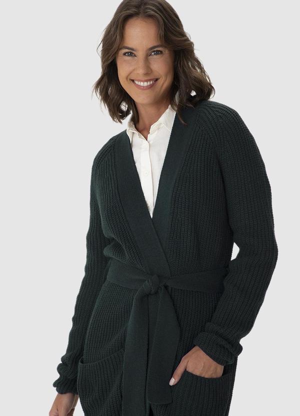 Malwee - Cardigan Transpassado em Tricot Preto