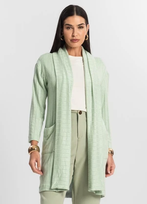 Endless - Cardigan Tricot Alongado Feminino Verde - ENDLESS