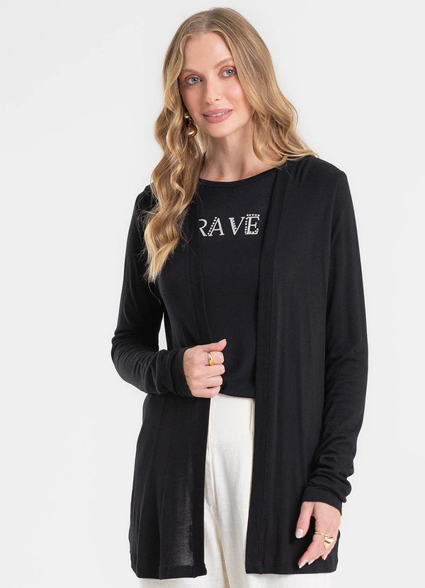 Rovitex - Cardigan Visco Tricot Básico Preto 4