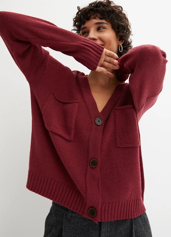 bonprix - Casaco Bordô em Tricô