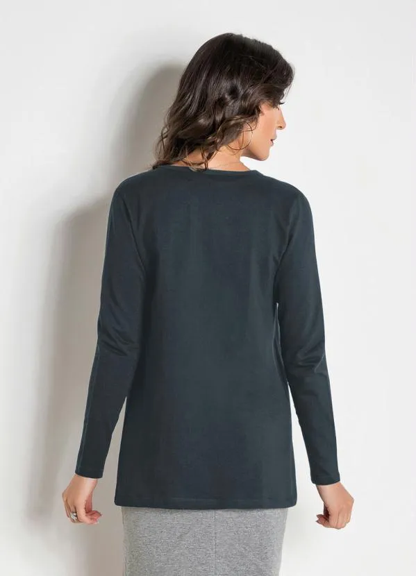 Moda Pop - Casaco em Moletinho Manga Longa com Bolso Chumbo 2