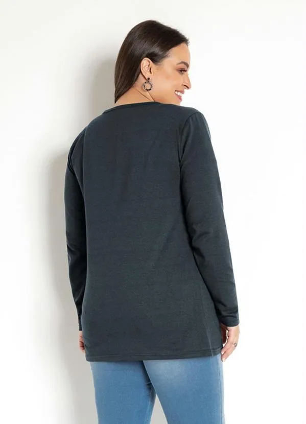 Moda Pop - Casaco em Moletinho Manga Longa com Bolso Chumbo 4