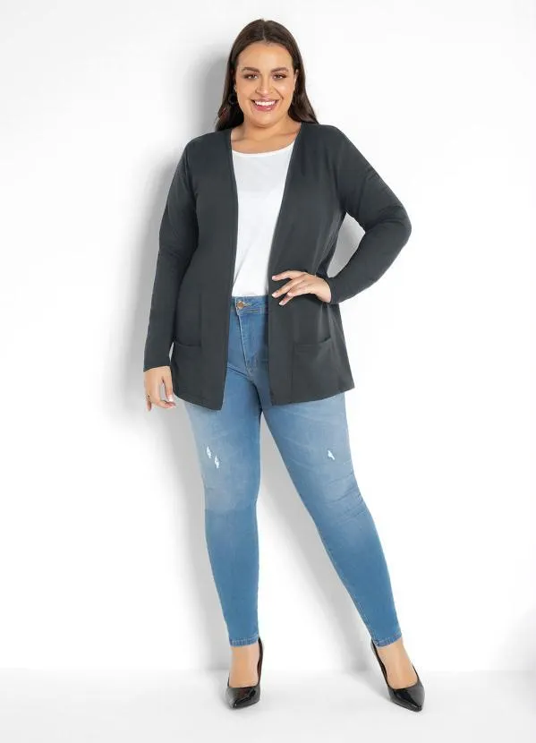 Moda Pop - Casaco em Moletinho Manga Longa com Bolso Chumbo 5