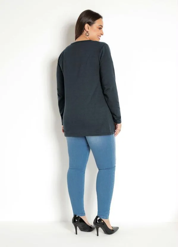 Moda Pop - Casaco em Moletinho Manga Longa com Bolso Chumbo 6