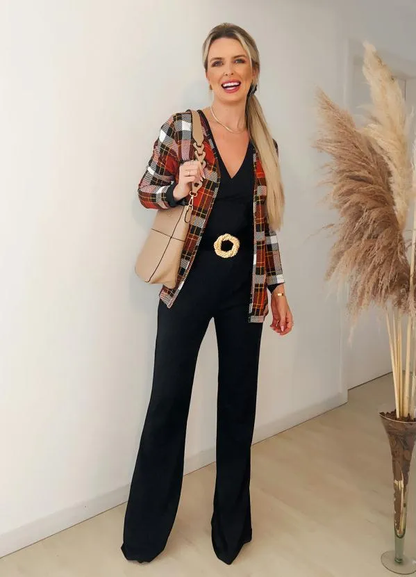 Moda Pop - Casaco em Moletinho Manga Longa Xadrez Marrom 6