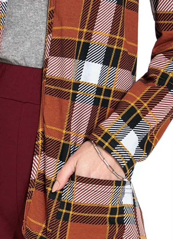 Moda Pop - Casaco em Moletinho Manga Longa Xadrez Marrom 3