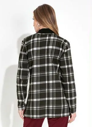 Moda Pop - Casaco em Moletinho Manga Longa Xadrez Preto - MODA POP