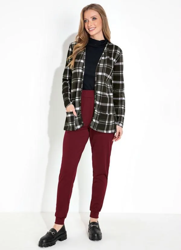 Moda Pop - Casaco em Moletinho Manga Longa Xadrez Preto 3