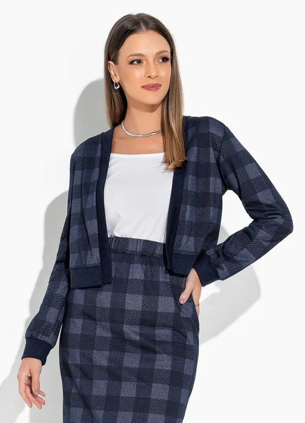 Rosalie Casaco Xadrez Marinho com Punho