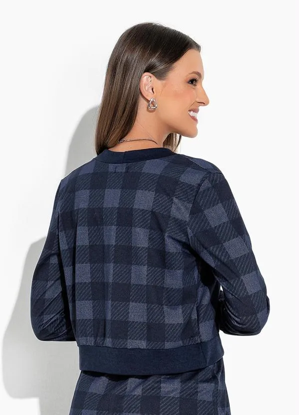 Rosalie - Casaco Xadrez Marinho com Punho 2