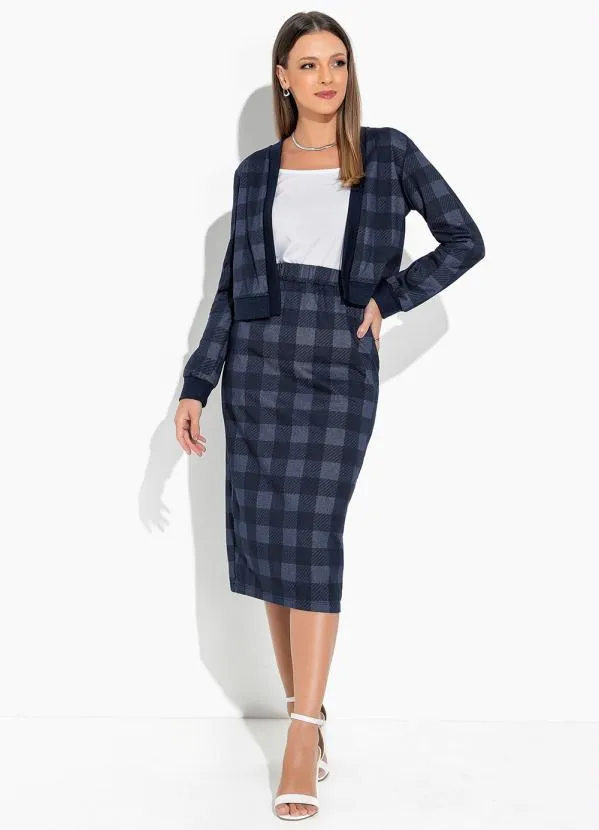 Rosalie - Casaco Xadrez Marinho com Punho 3