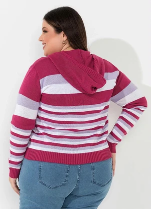 Rosalie - Casaquinho em Tricot com Zíper Listrado Rosa - ROSALIE
