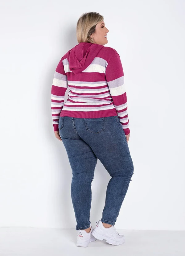 Rosalie - Casaquinho em Tricot com Zíper Listrado Rosa 10