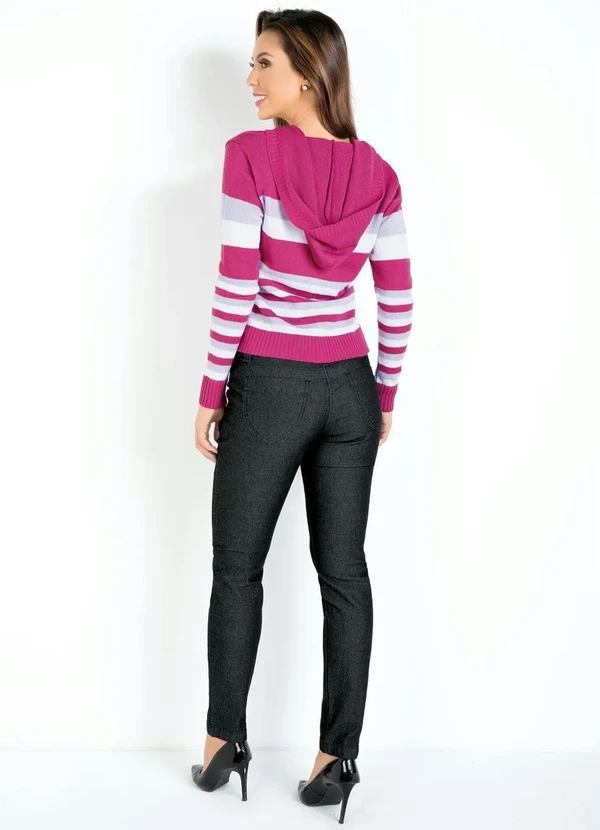 Rosalie - Casaquinho em Tricot com Zíper Listrado Rosa 4