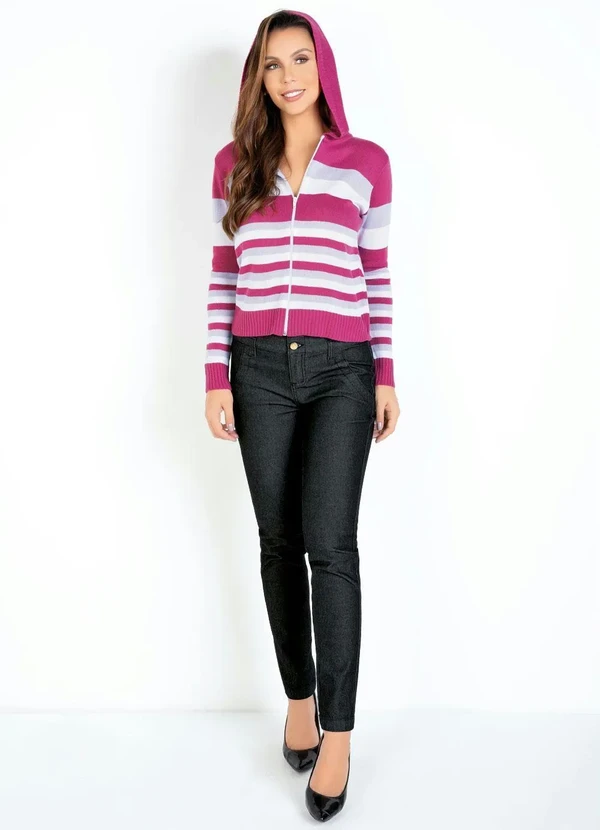 Rosalie - Casaquinho em Tricot com Zíper Listrado Rosa 5