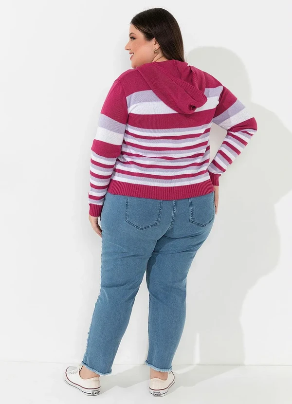 Rosalie - Casaquinho em Tricot com Zíper Listrado Rosa 9