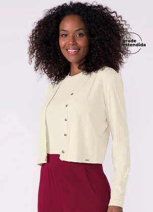 Marialícia - Conjunto Cardigan e Regata Canelado Bege - MARIALÍCIA