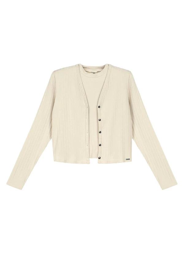 Marialícia - Conjunto Cardigan e Regata Canelado Bege 3