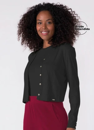Marialícia - Conjunto Cardigan e Regata Canelado Preto - MARIALÍCIA
