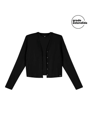 Marialícia - Conjunto Cardigan e Regata Canelado Preto - MARIALÍCIA