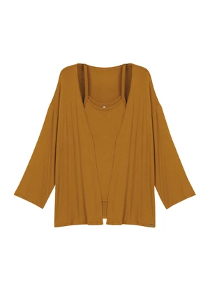 Marialícia - Conjunto Feminino Regata e Cardigan Leve Marrom - MARIALÍCIA