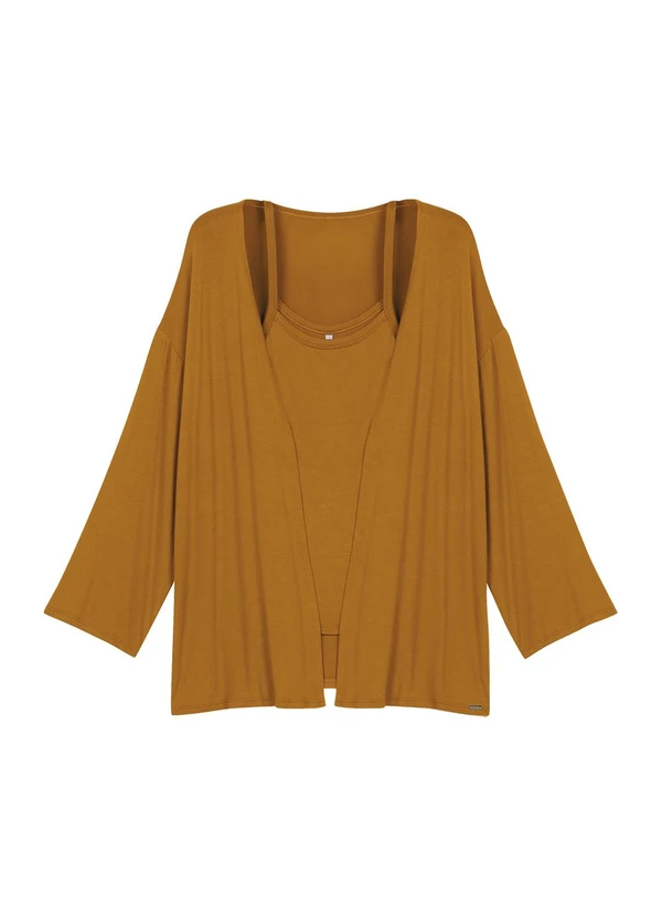 Marialícia - Conjunto Feminino Regata e Cardigan Leve Marrom