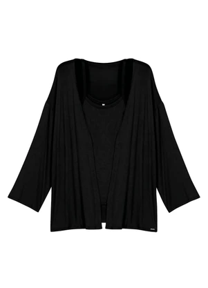 Marialícia - Conjunto Feminino Regata e Cardigan Leve Preto - MARIALÍCIA
