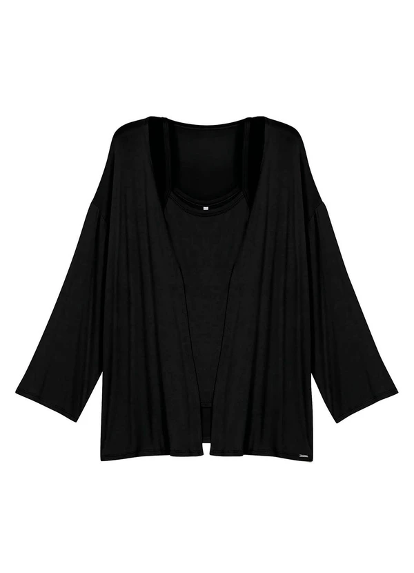 Marialícia - Conjunto Feminino Regata e Cardigan Leve Preto