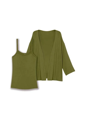 Marialícia - Conjunto Feminino Regata e Cardigan Leve Verde - MARIALÍCIA