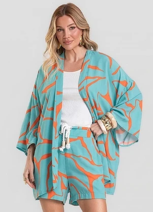 Dianna - Kimono Feminino em Tecido Estampado Azul - DIANNA