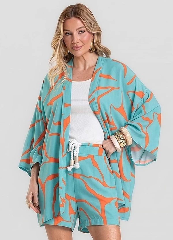 Dianna - Kimono Feminino em Tecido Estampado Azul