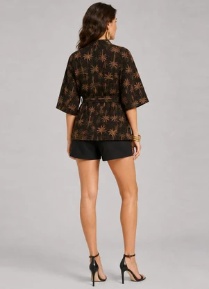 Rovitex - Kimono Feminino Estampado em Viscose Marrom - ROVITEX