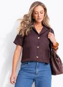 Blazer marrom em jacquard texturizado