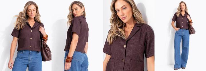 Blazer Marrom em Jacquard Texturizado