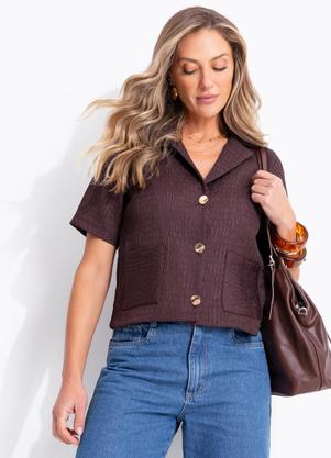 Blazer Marrom em Jacquard Texturizado